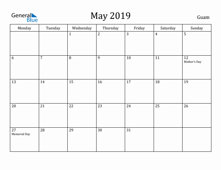 May 2019 Calendar Guam