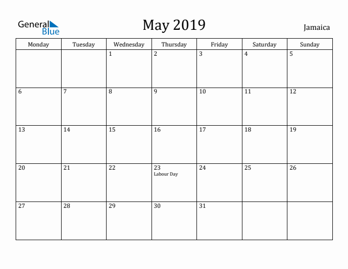 May 2019 Calendar Jamaica