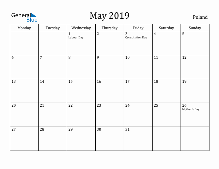 May 2019 Calendar Poland