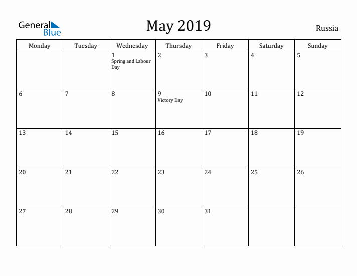 May 2019 Calendar Russia
