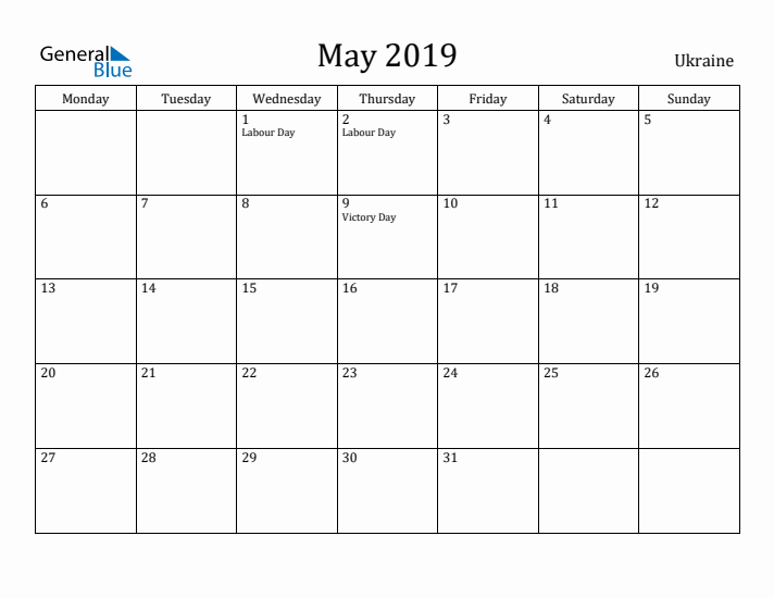 May 2019 Calendar Ukraine