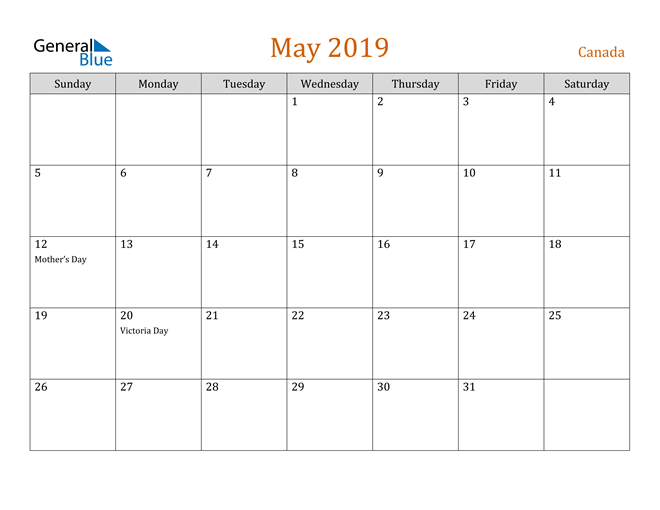 May 2019 Holiday Calendar