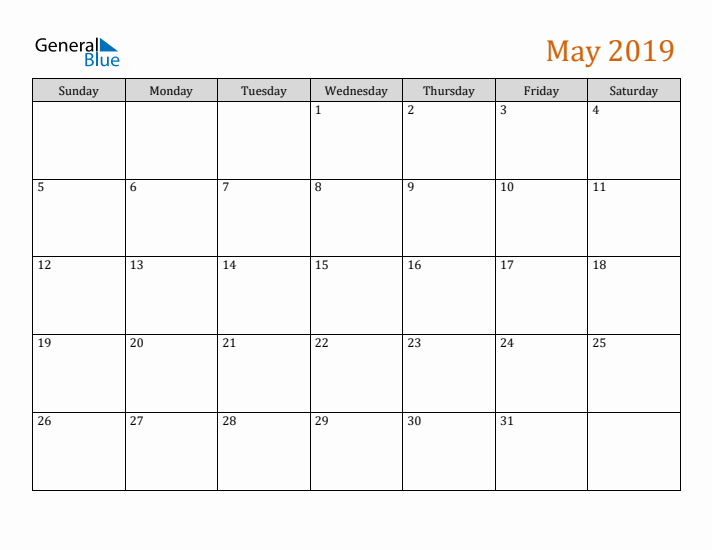 Editable May 2019 Calendar