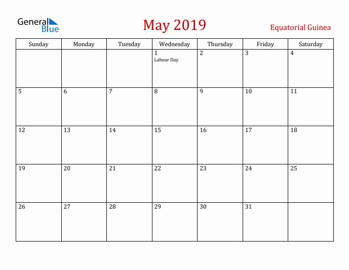 Equatorial Guinea May 2019 Calendar - Sunday Start