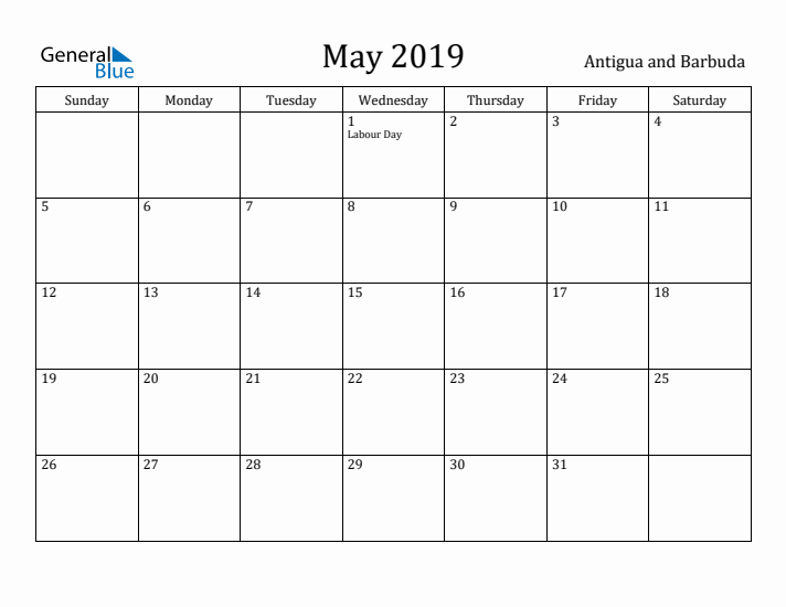 May 2019 Calendar Antigua and Barbuda