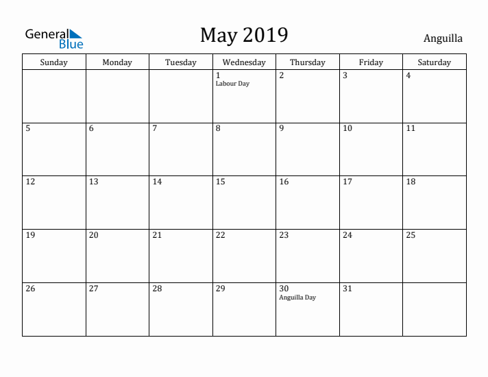 May 2019 Calendar Anguilla