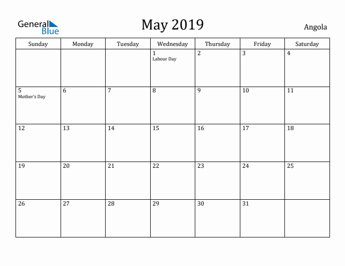 May 2019 Calendar Angola
