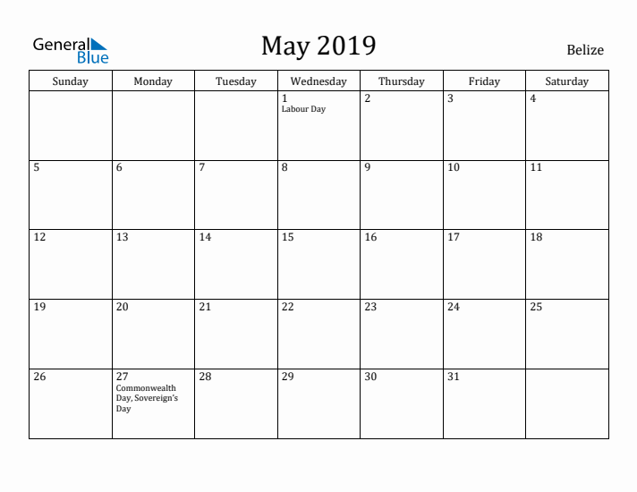May 2019 Calendar Belize