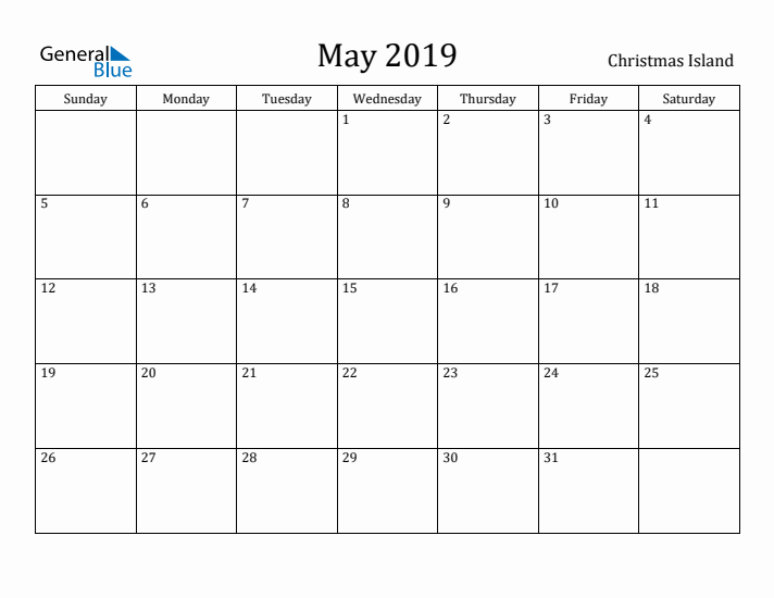 May 2019 Calendar Christmas Island