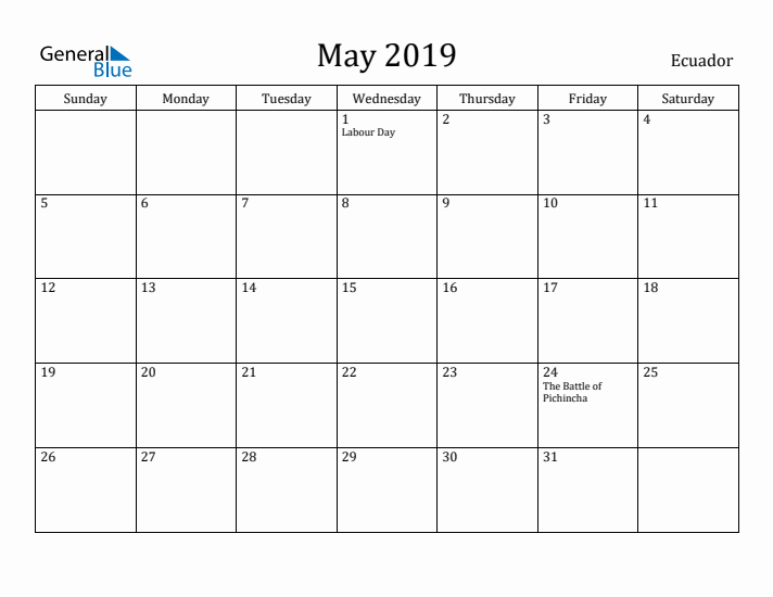 May 2019 Calendar Ecuador