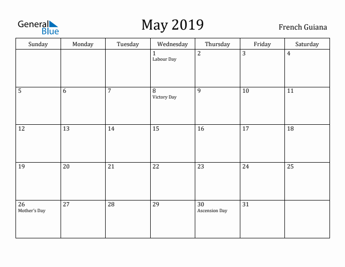 May 2019 Calendar French Guiana