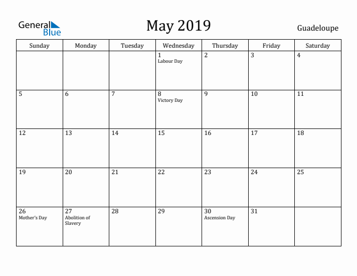 May 2019 Calendar Guadeloupe