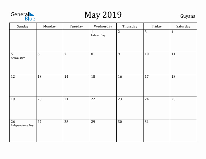 May 2019 Calendar Guyana