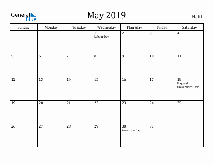 May 2019 Calendar Haiti