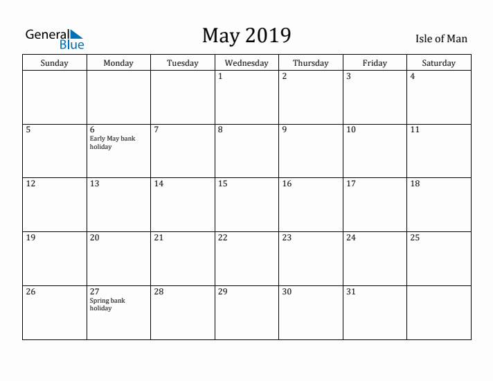 May 2019 Calendar Isle of Man
