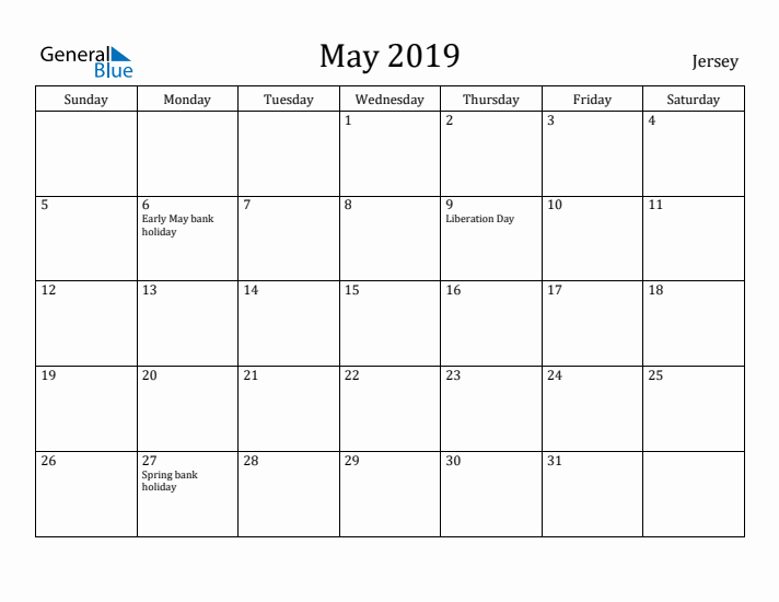 May 2019 Calendar Jersey
