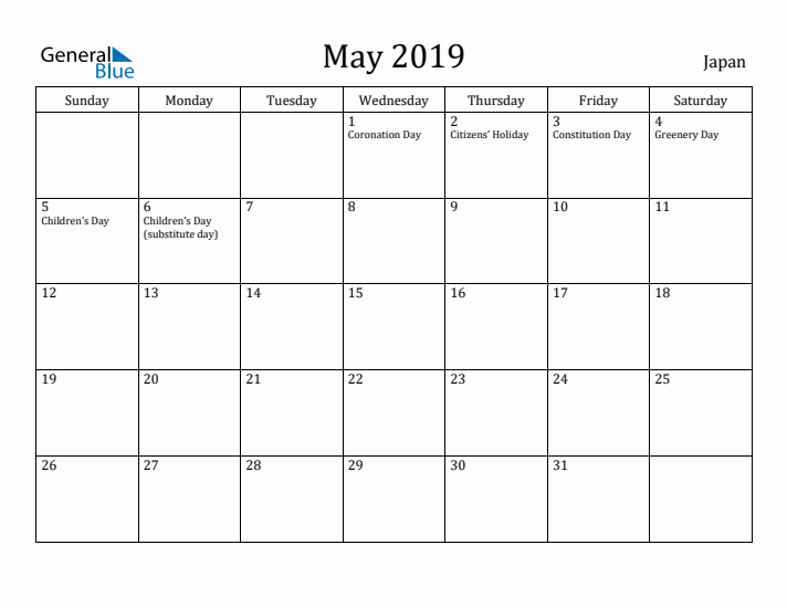 May 2019 Calendar Japan