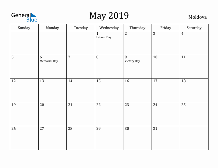 May 2019 Calendar Moldova