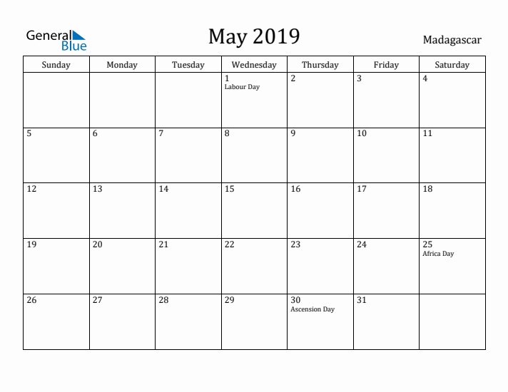 May 2019 Calendar Madagascar