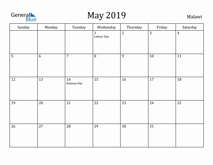 May 2019 Calendar Malawi