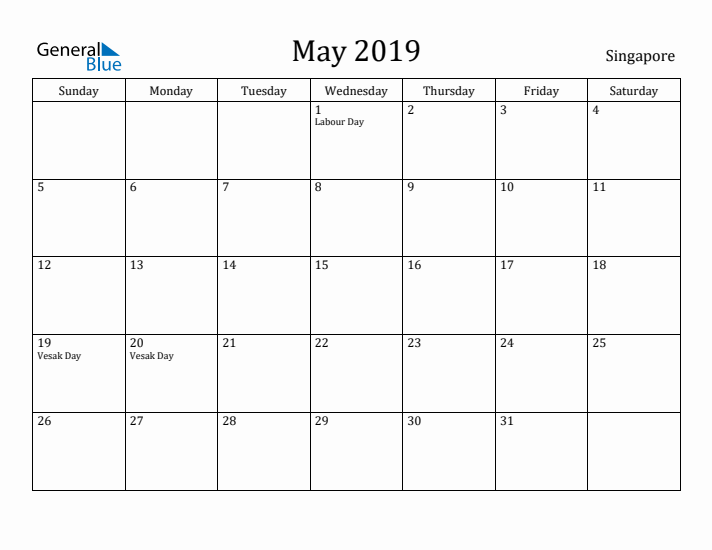 May 2019 Calendar Singapore