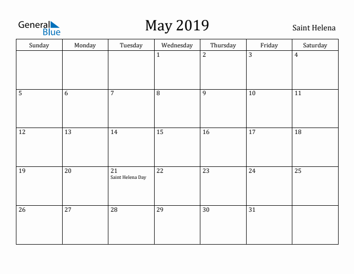 May 2019 Calendar Saint Helena