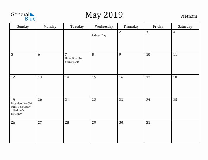 May 2019 Calendar Vietnam