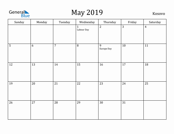 May 2019 Calendar Kosovo