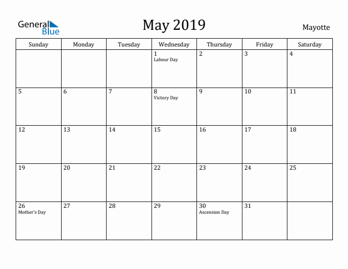 May 2019 Calendar Mayotte