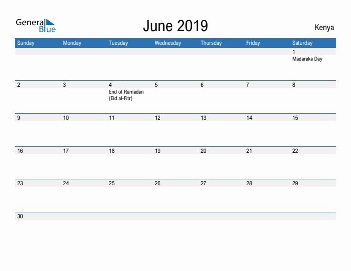 Fillable June 2019 Calendar