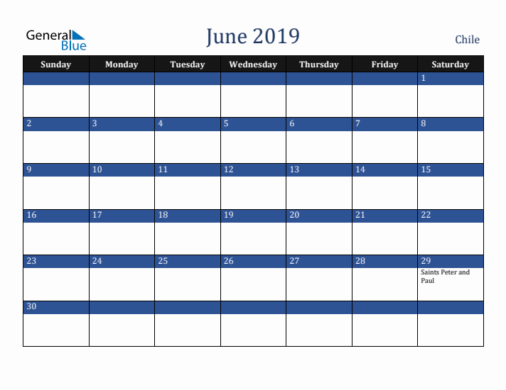 June 2019 Chile Calendar (Sunday Start)