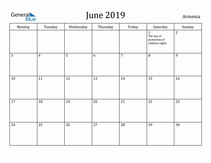 June 2019 Calendar Armenia