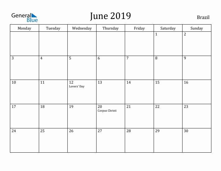 June 2019 Calendar Brazil