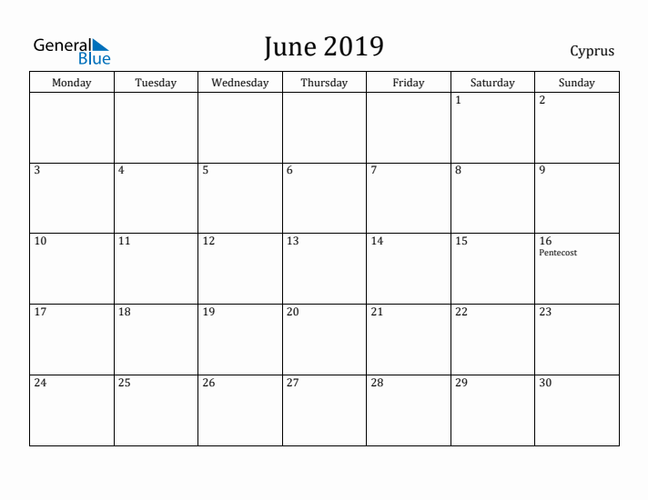 June 2019 Calendar Cyprus