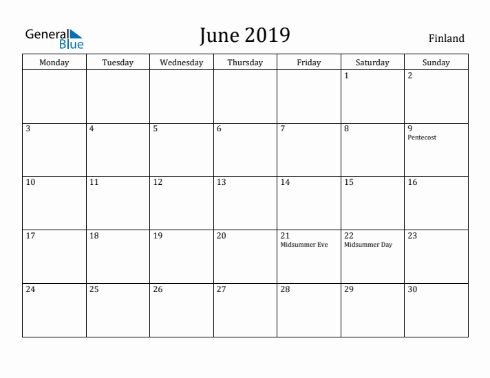 June 2019 Calendar Finland