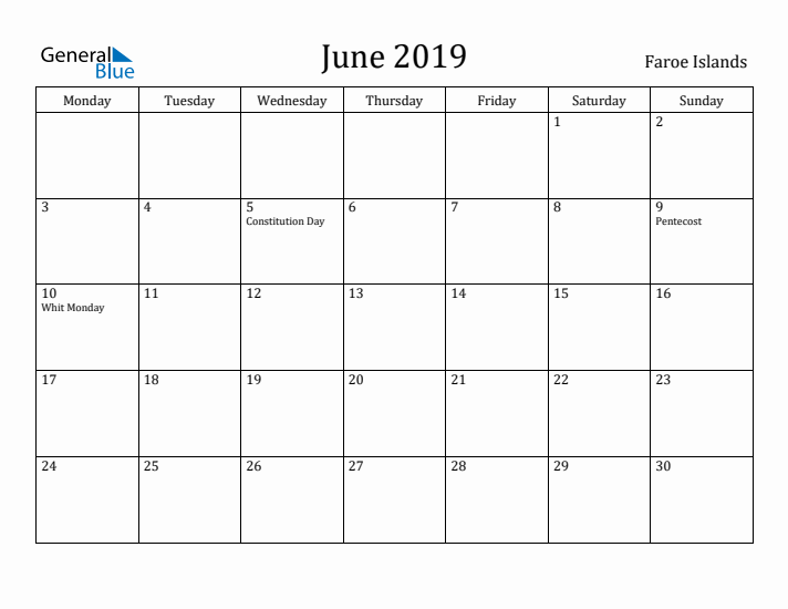 June 2019 Calendar Faroe Islands