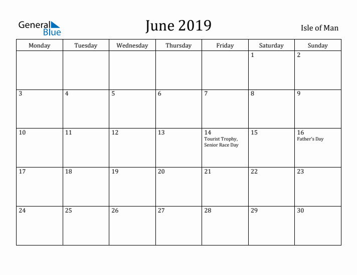 June 2019 Calendar Isle of Man