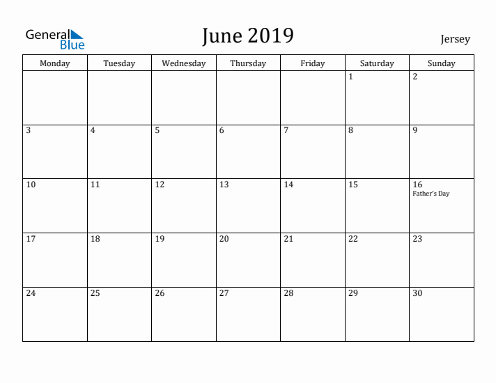 June 2019 Calendar Jersey