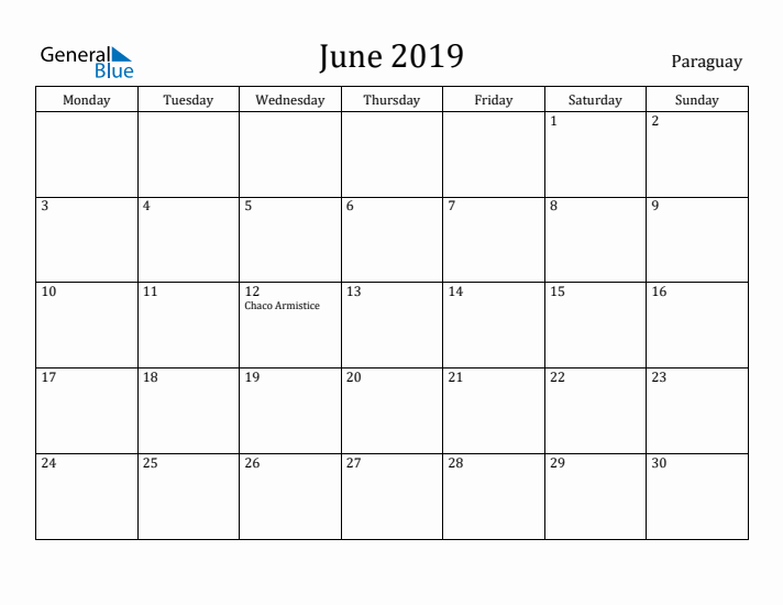 June 2019 Calendar Paraguay
