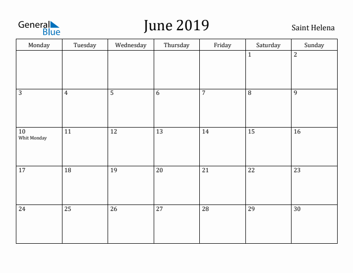 June 2019 Calendar Saint Helena