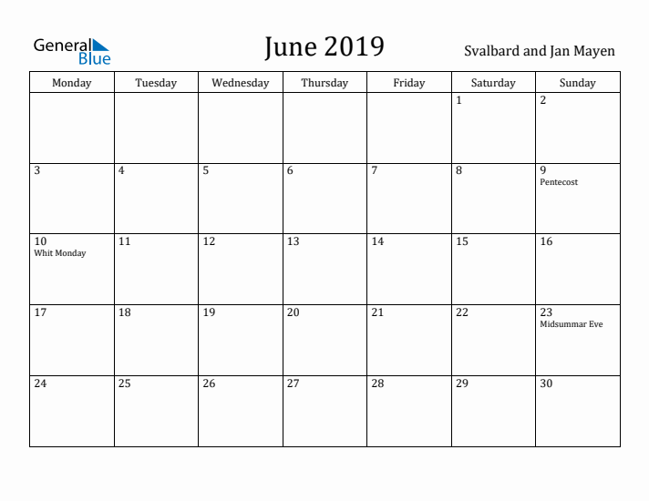 June 2019 Calendar Svalbard and Jan Mayen