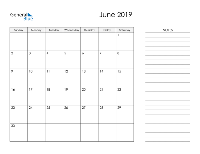  Printable Monthly Calendar with Notes