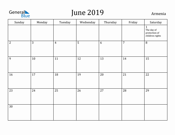 June 2019 Calendar Armenia