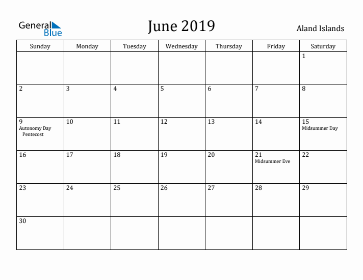June 2019 Calendar Aland Islands