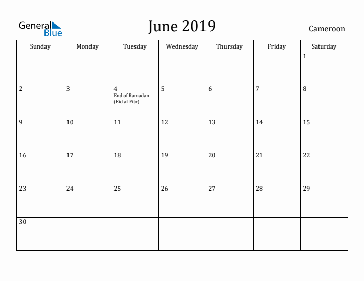 June 2019 Calendar Cameroon