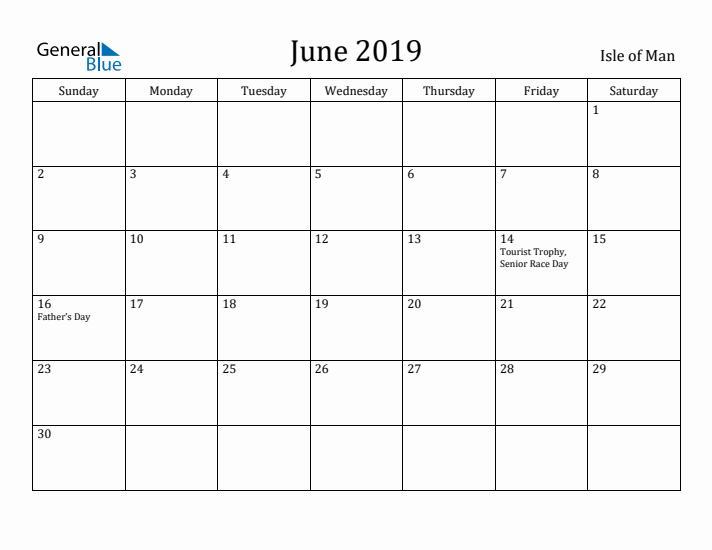 June 2019 Calendar Isle of Man