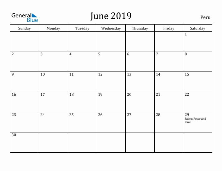 June 2019 Calendar Peru
