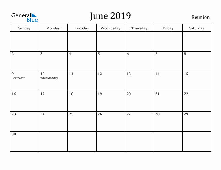 June 2019 Calendar Reunion