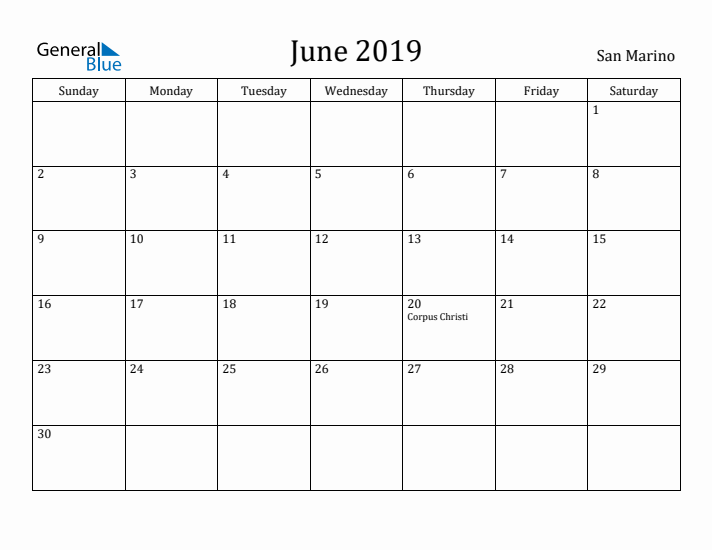 June 2019 Calendar San Marino