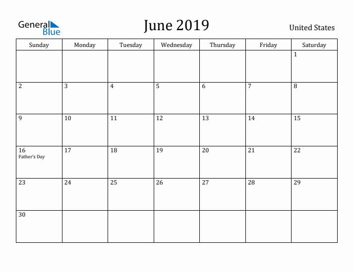 June 2019 Calendar United States